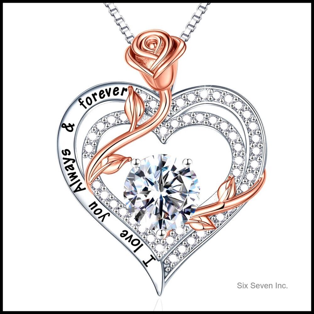 Sterling Silver Moissanite Necklace Rose Heart Pendant Elegant Anniversary Gift